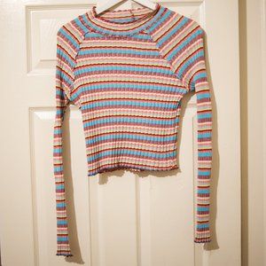 Free People Striped Candy-Colored crop top mock neck size small